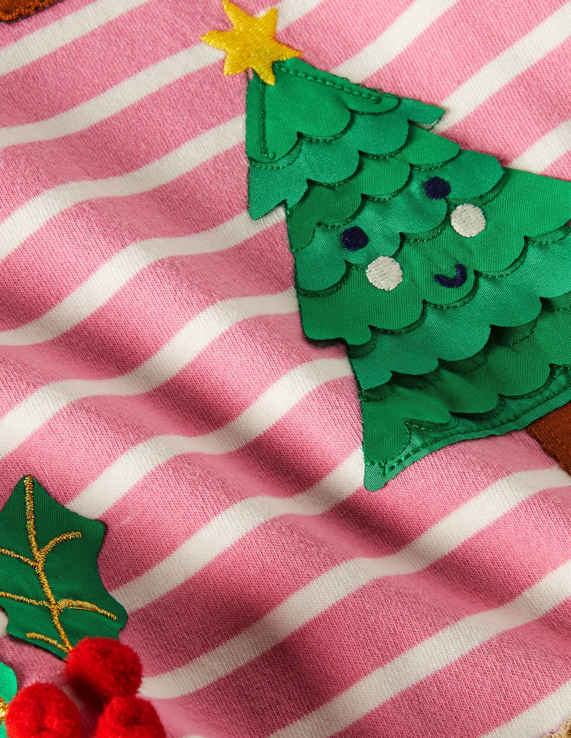 Bretonshirt mit 3D-Applikation-Blütenrosa/Naturweiß, Festliches Muster-3