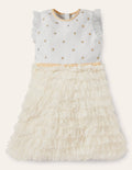 Robe de fête en tulle à volants-Ivoire