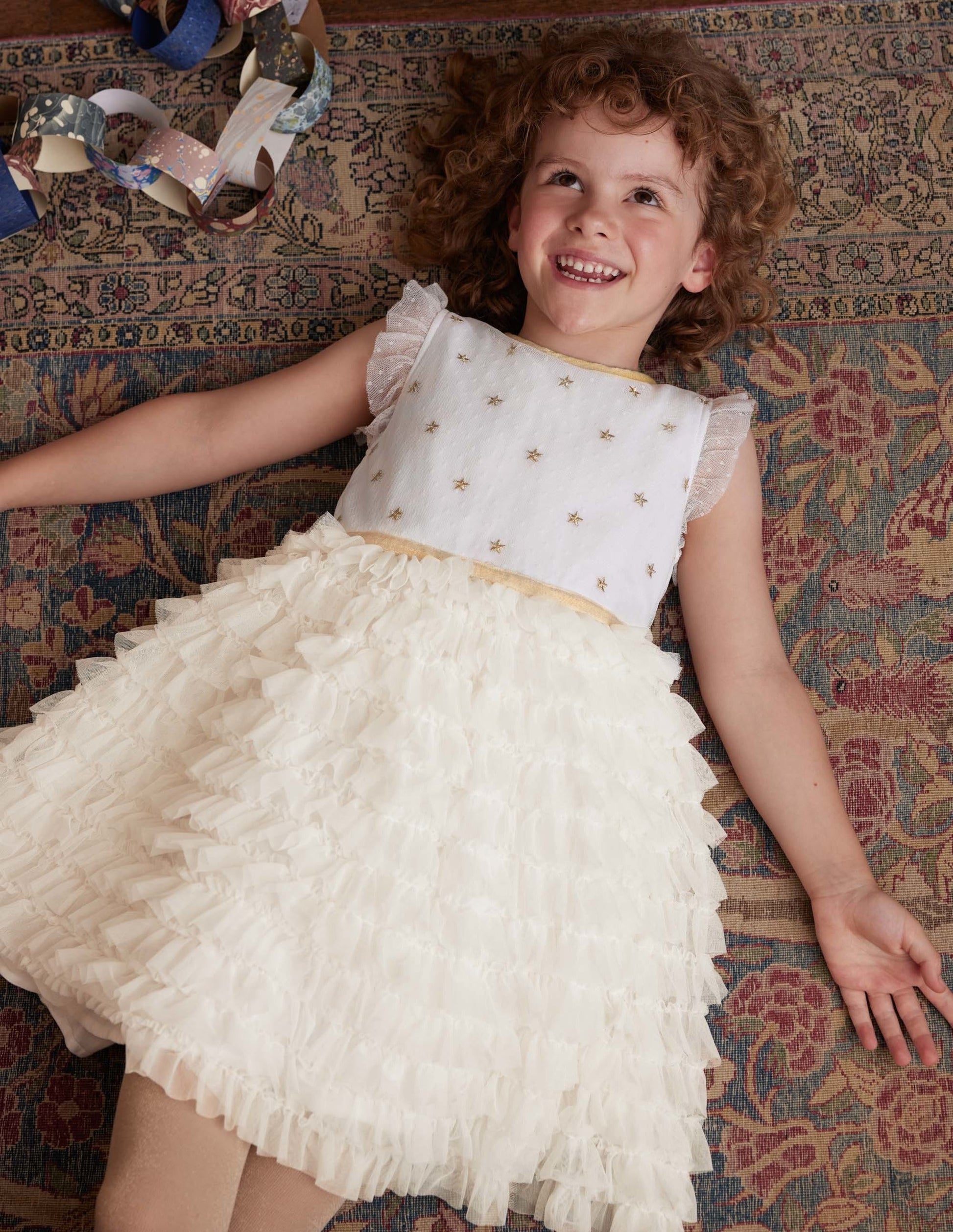 Robe de fête en tulle à volants-Ivoire-4