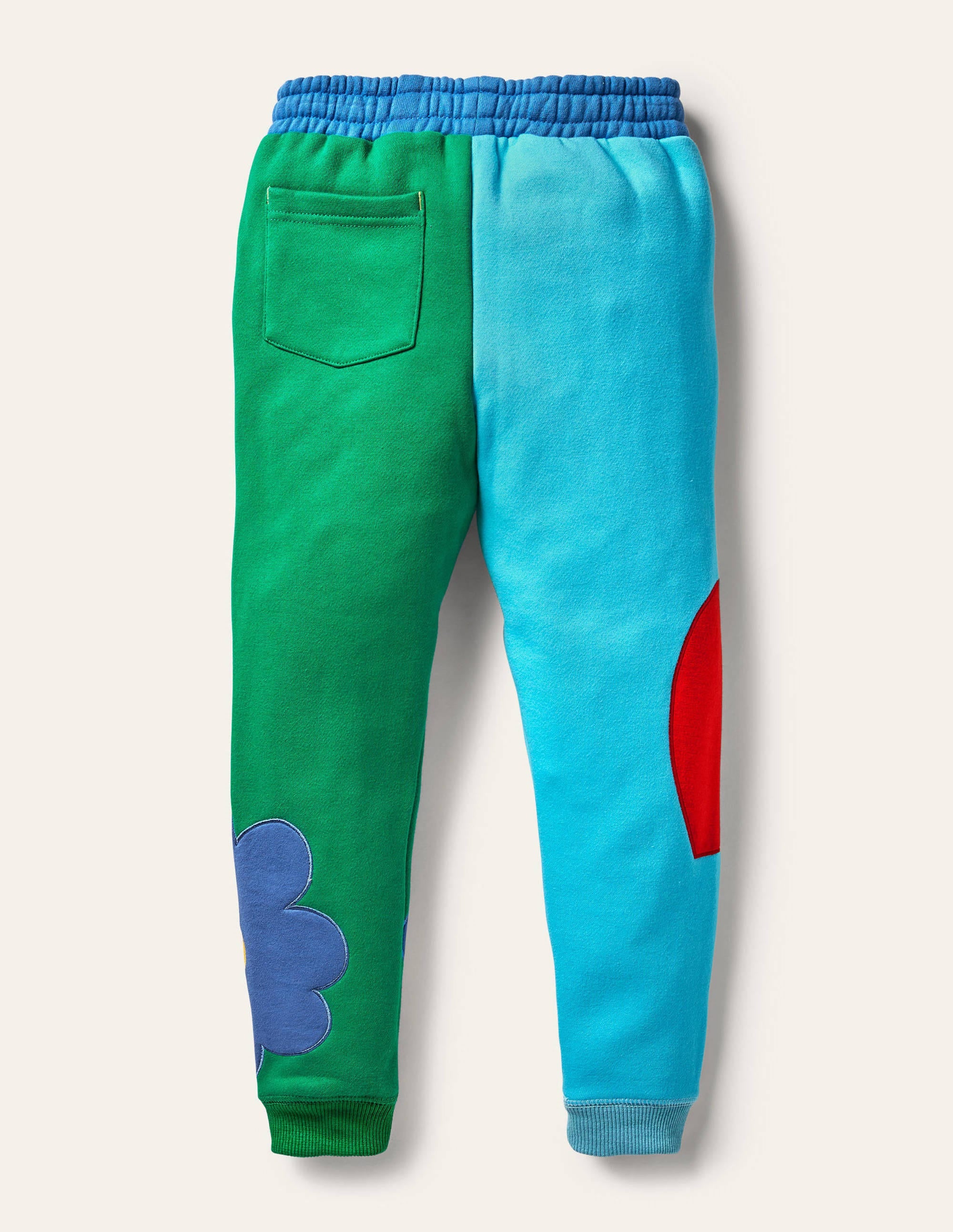 Jogginghose mit Blockfarben und Applikation-Wasserblau/Paprikagrün, Blumen - Image 2