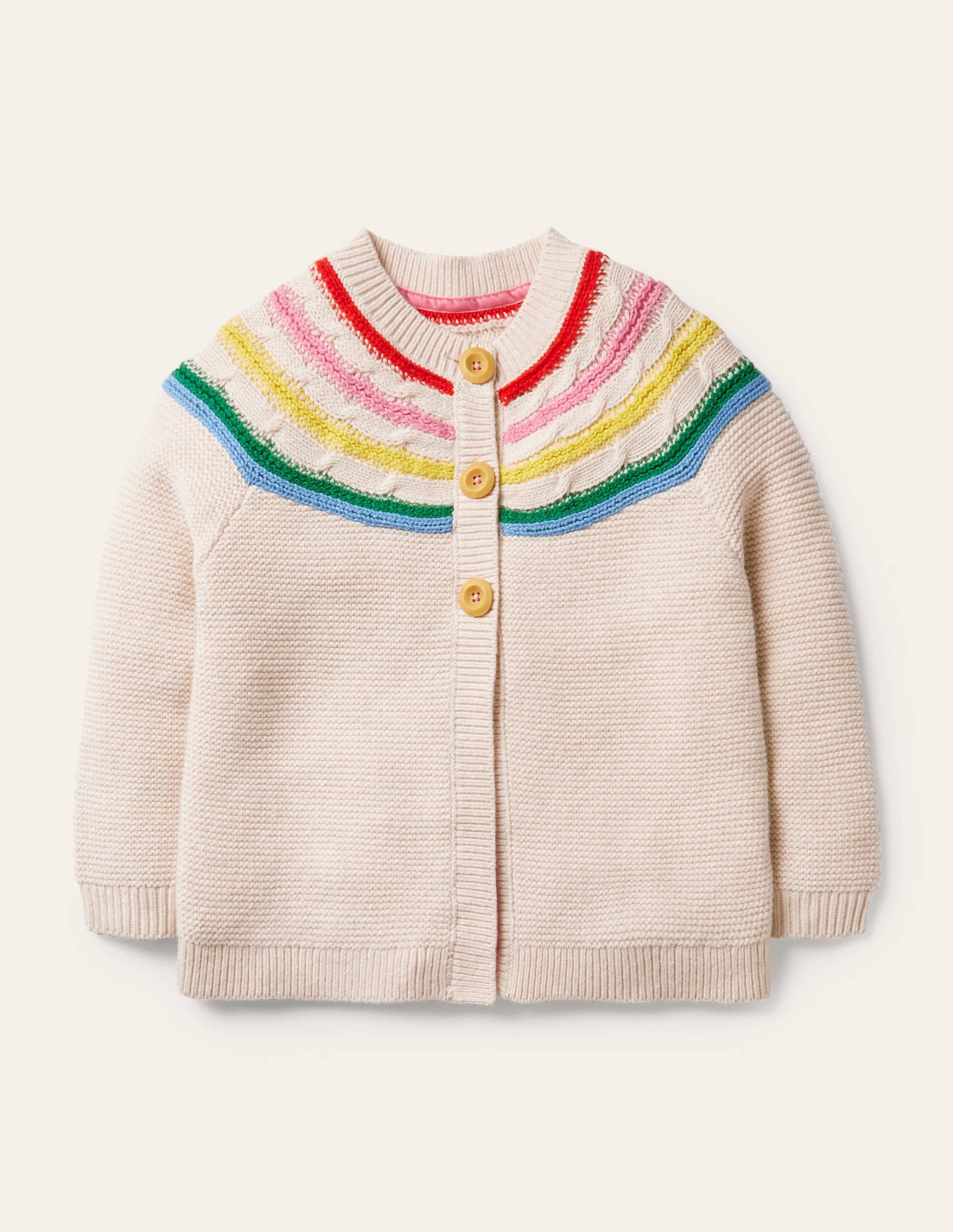 Cardigan fun à empiècement arc-en-ciel-Écru chiné - Image 1