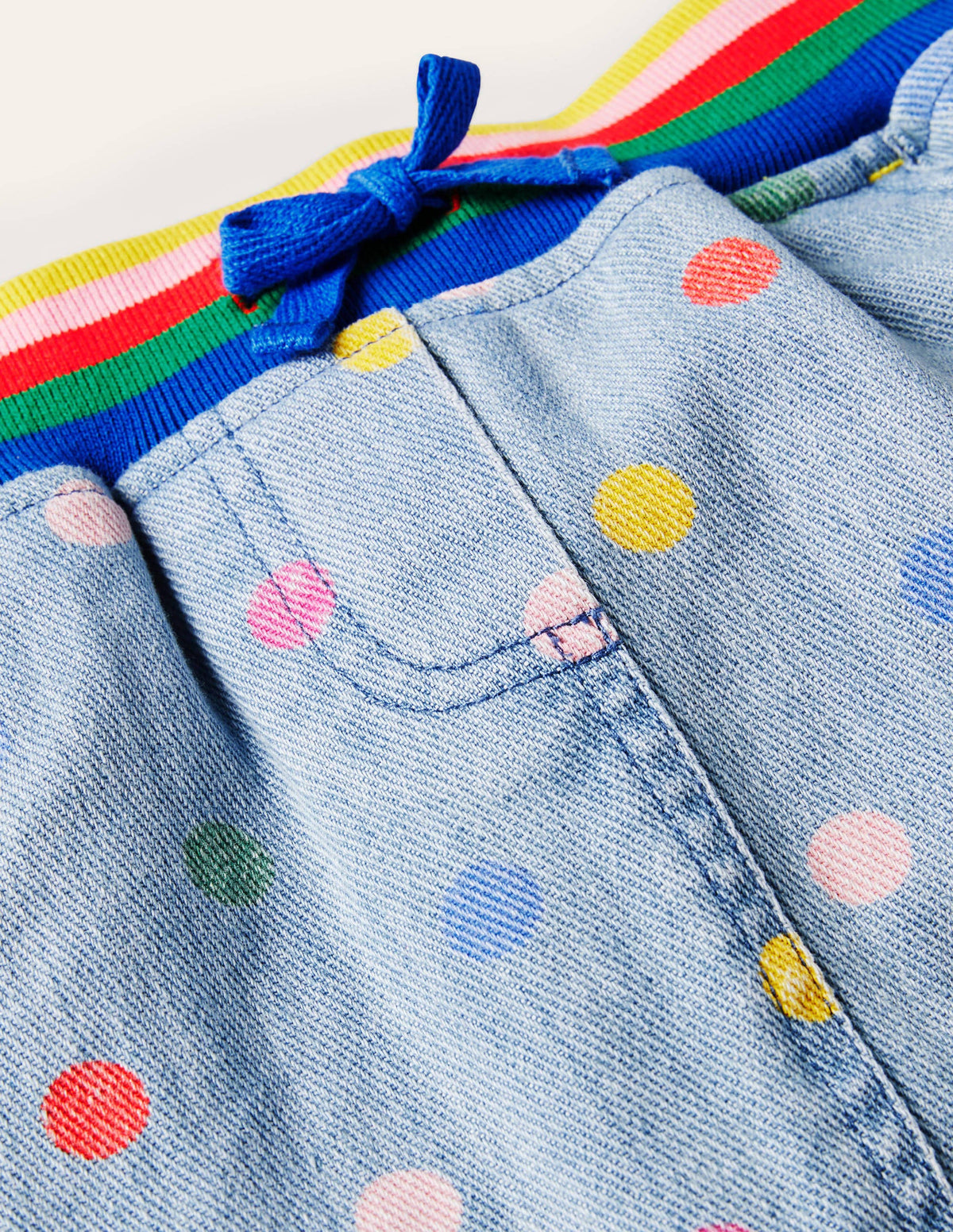 Denim-Rock mit Regenbogen-Rippung-Faux-Uni, Bunte Tupfen - Image 3