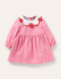 Cord-Kleid mit Apfel-Kragen-Kirschblütenrosa, Pünktchen