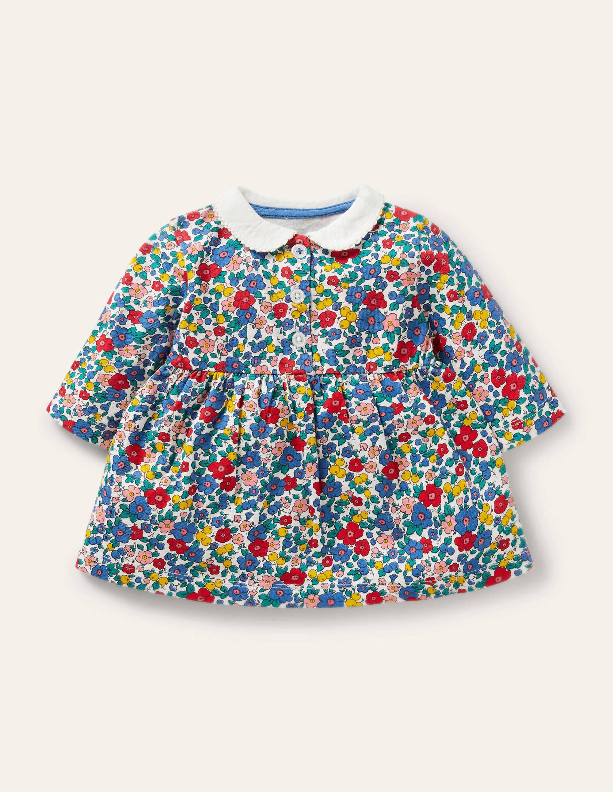 Jerseykleid mit Kragen-Bunt/Himmelblau, Apfelblüte - Image 1