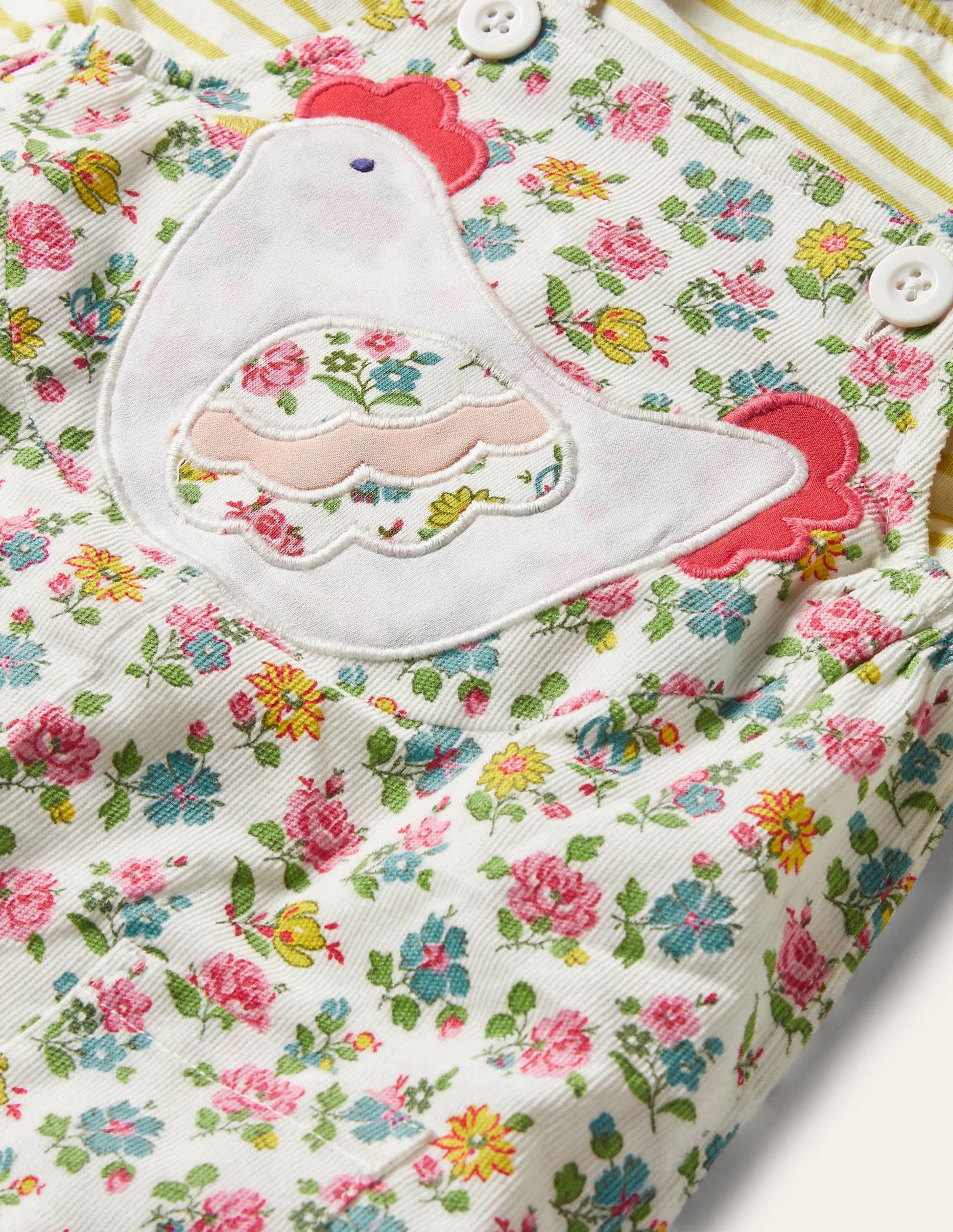 Ensemble avec salopette en velours côtelé-Patchwork floral ivoire-3