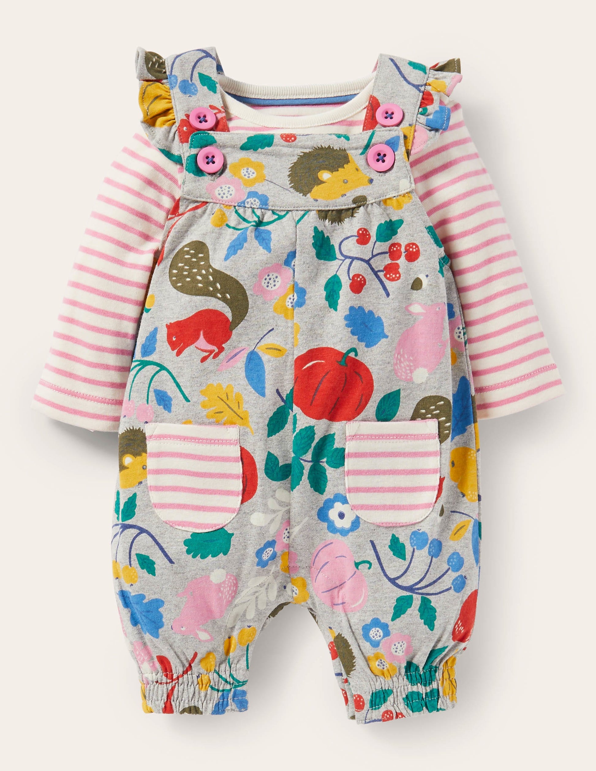 Ensemble avec salopette en jersey-Amis sylvestres gris chiné-1