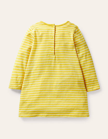 Robe à grand appliqué-Lapins jaune maïs/ivoire