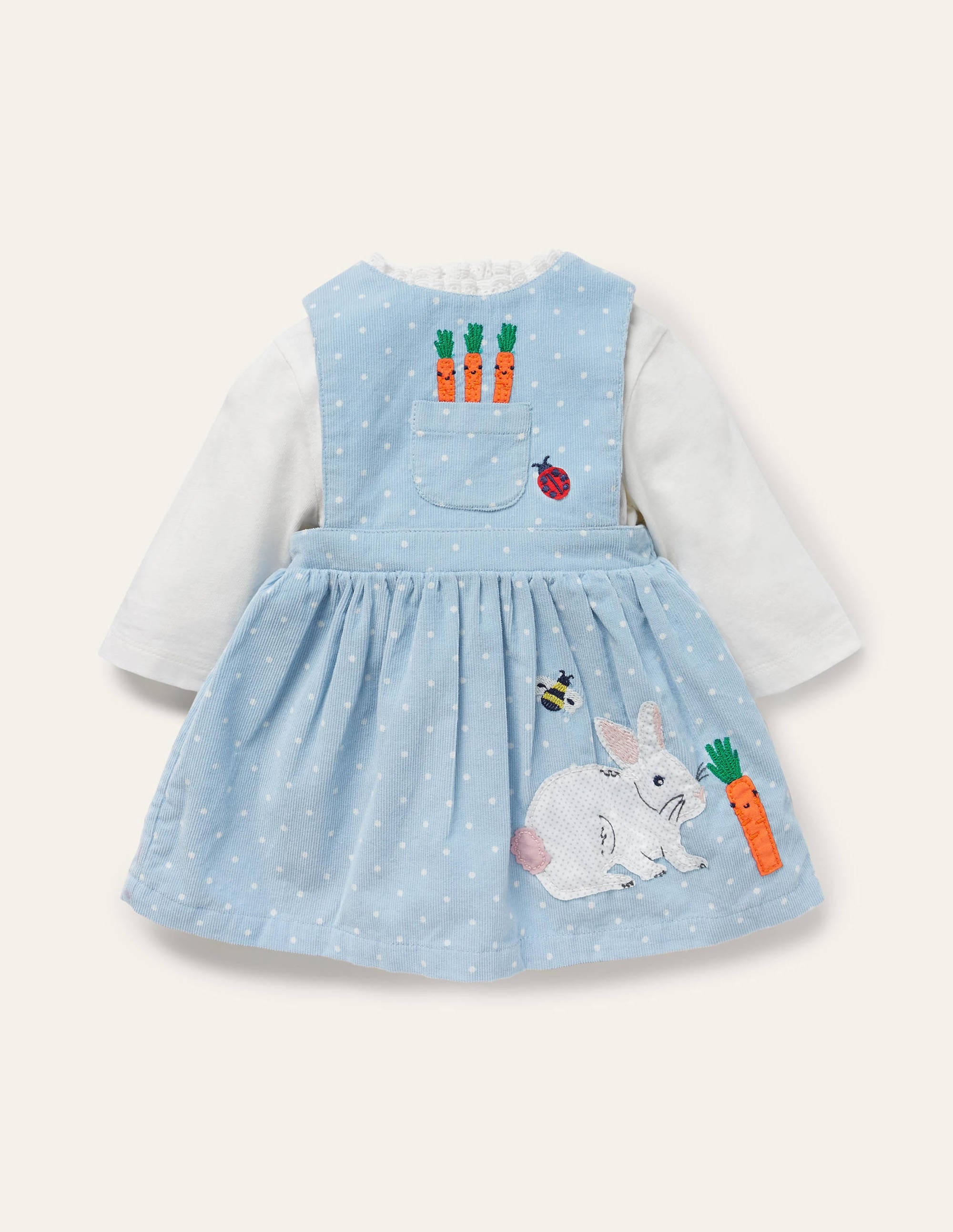 Ensemble avec robe chasuble en velours côtelé à motif lapin-Lapins bleu ciel - Image 1