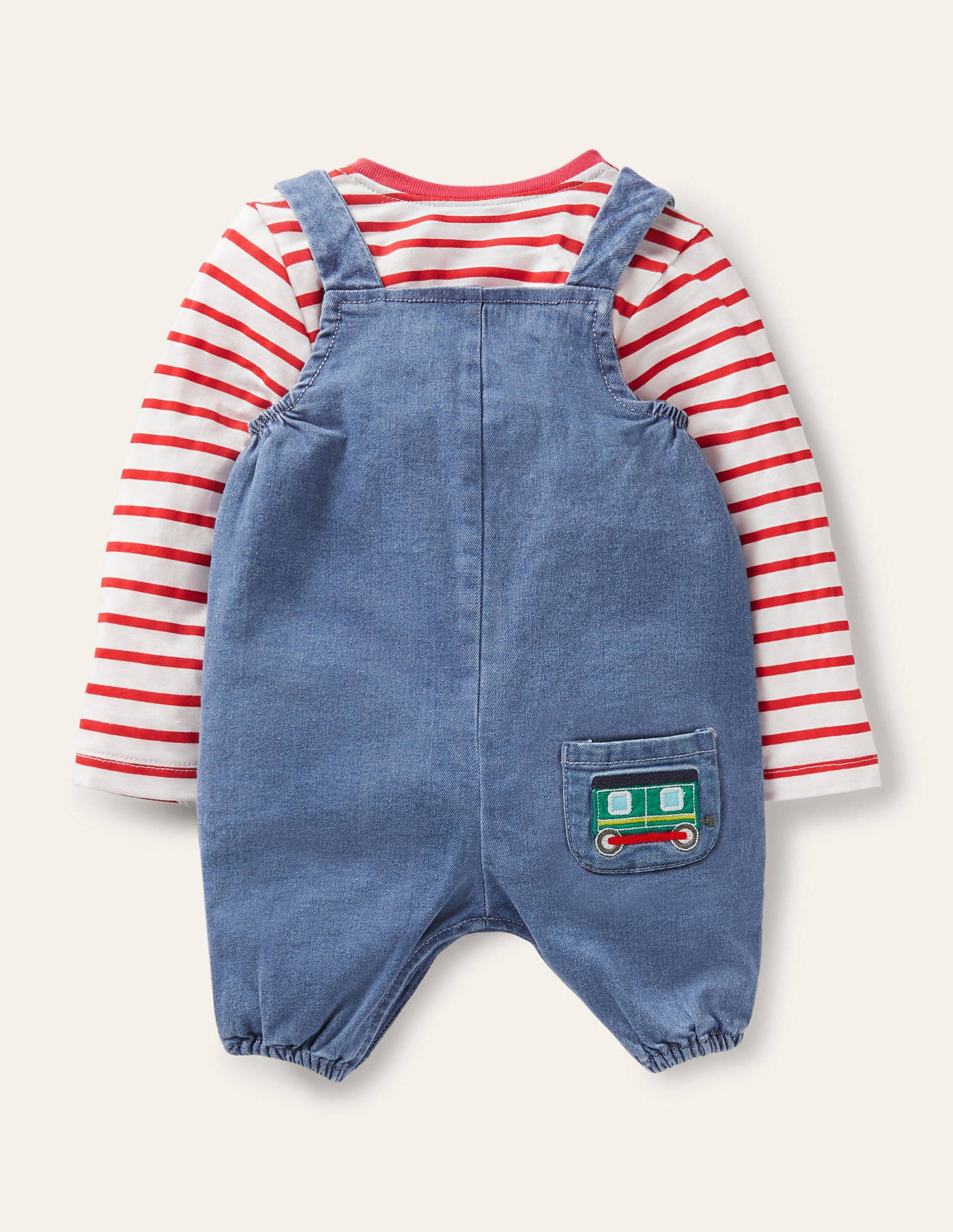 Ensemble avec salopette fun-Trains denim chambray-2