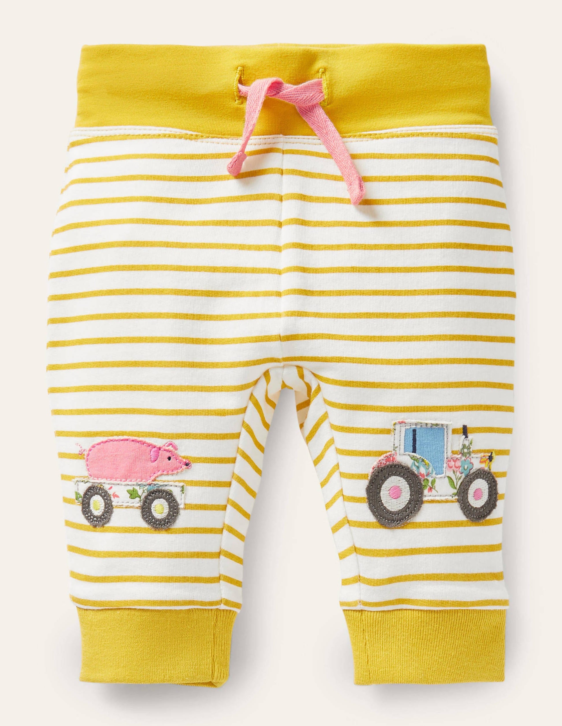 Bas en jersey à appliqués aux genoux-Ferme ivoire/jaune maïs-1