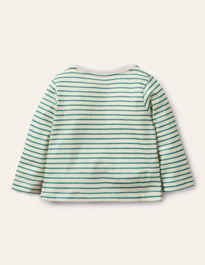 T-shirt rayé avec rabat à soulever-Poules ivoire/bleu ruisseau-3