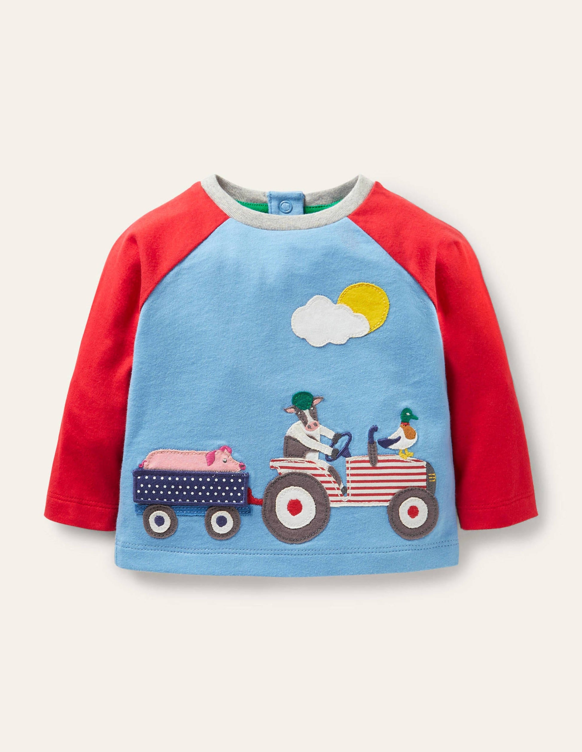 T-shirt manches raglan avec rabat à soulever-Tracteur bleu surf-1