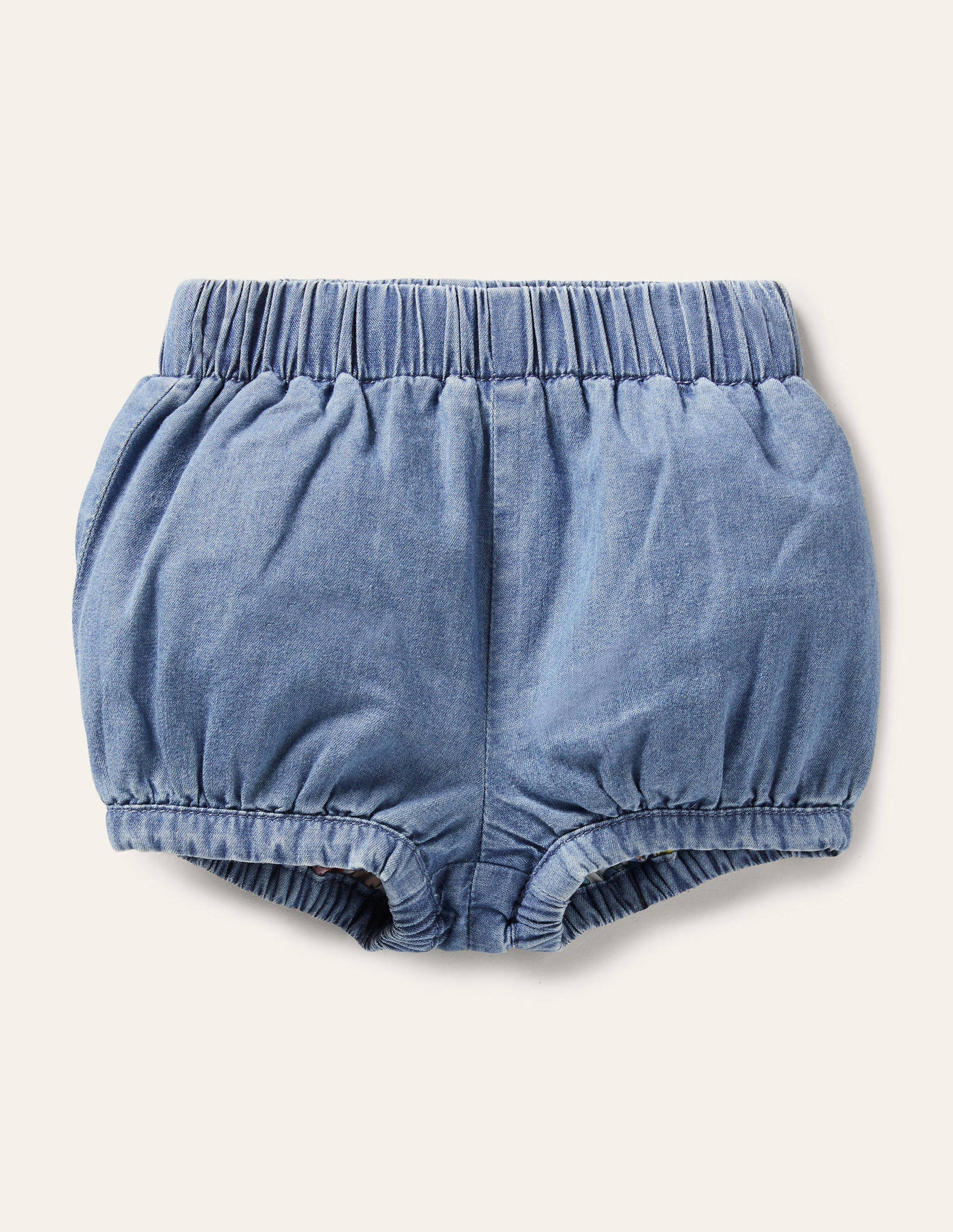 Short bouffant en chambray-Bleu Marine/Ivoire-1