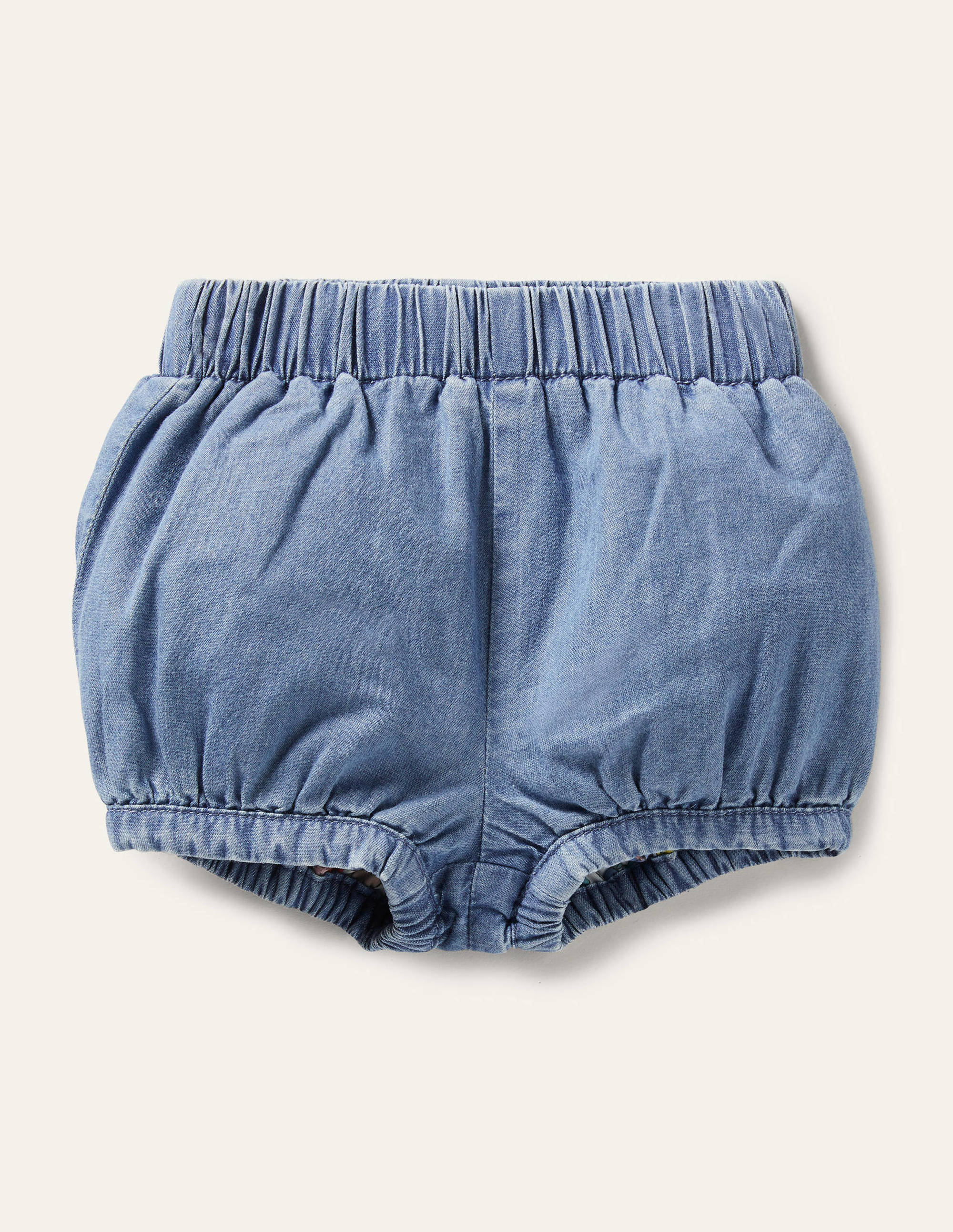 Short bouffant en chambray-Bleu Marine/Ivoire - Image 1