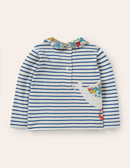 Oberteil mit Kragen und großer Applikation-Naturweiß/Venedig-Blau, Enten