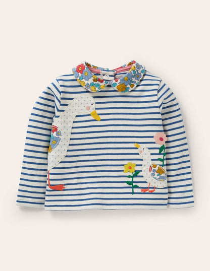 Oberteil mit Kragen und großer Applikation-Naturweiß/Venedig-Blau, Enten