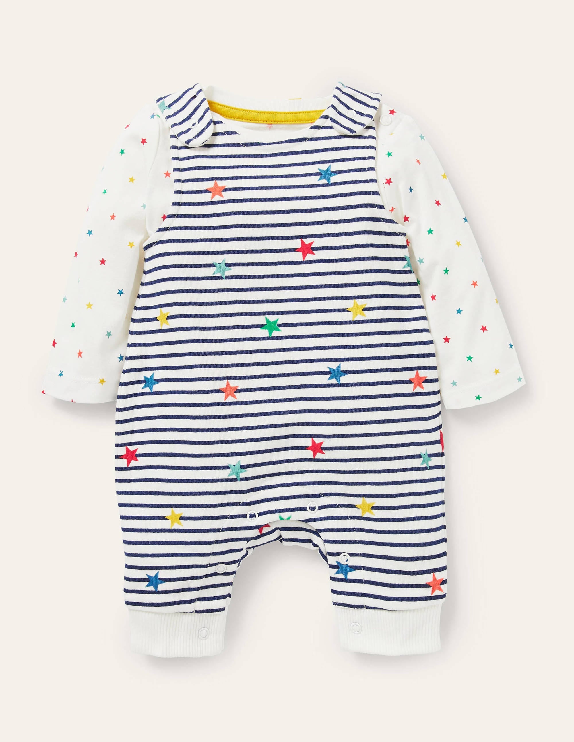 Ensemble bio avec salopette-Rayé étoile multi - Image 1