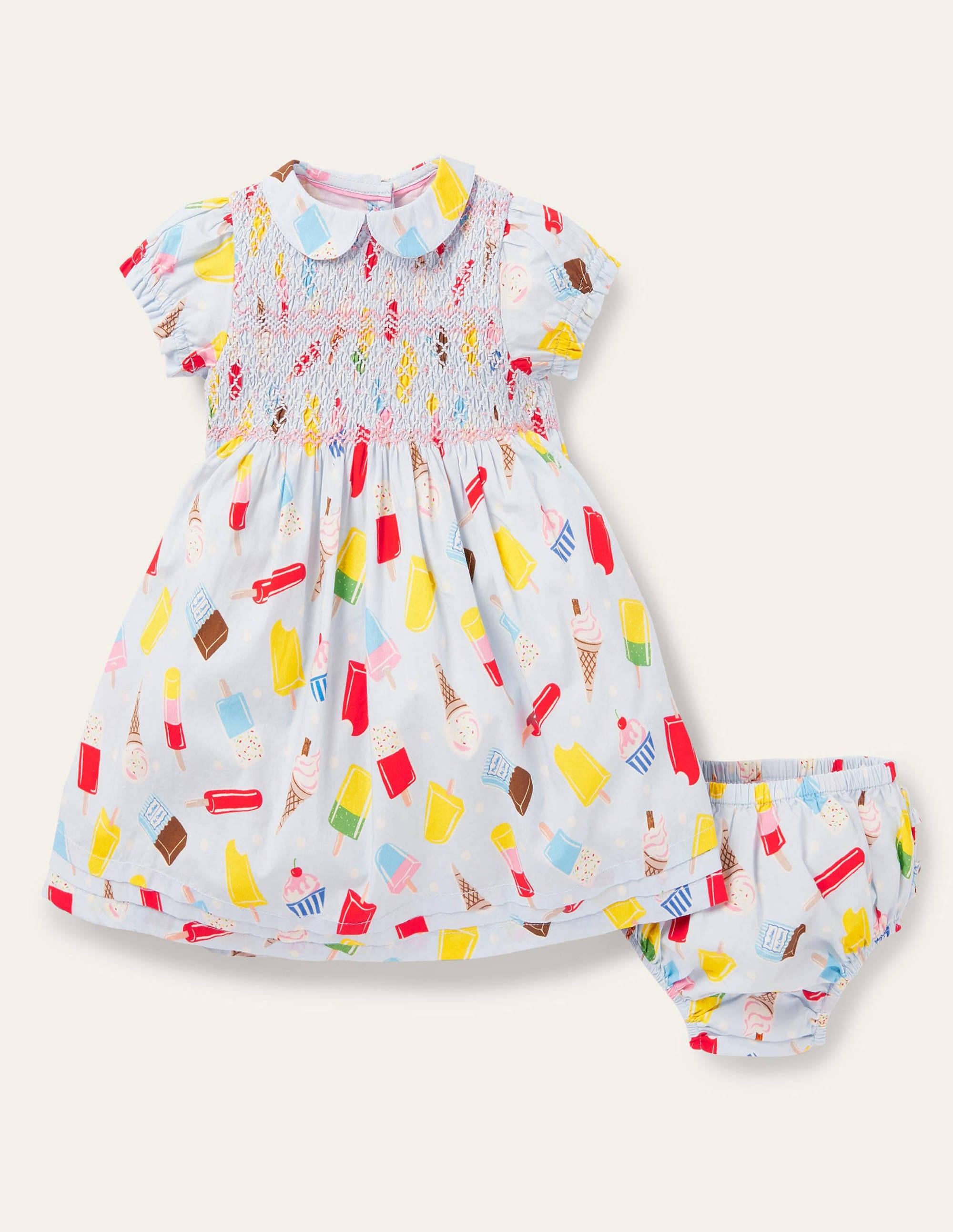 Robe rétro tissée à smocks-Glaces bleu Provence - Image 1