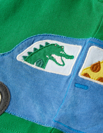 Fröhliches Piqué-Poloshirt-Baumgrün, Auto