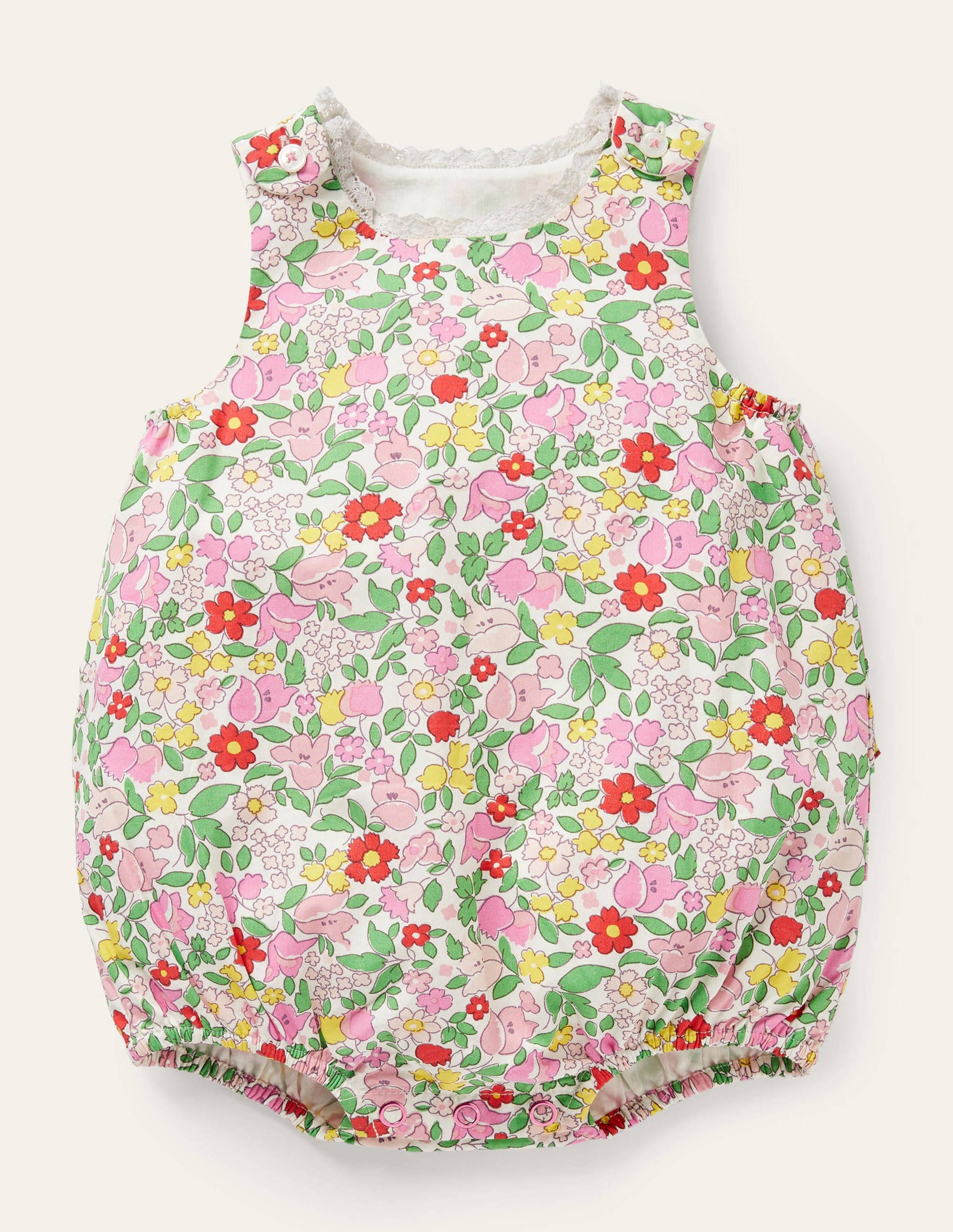 Gewebter Einteiler mit Rüschen-Limonadenrosa, Vintage-Blumenmuster-1