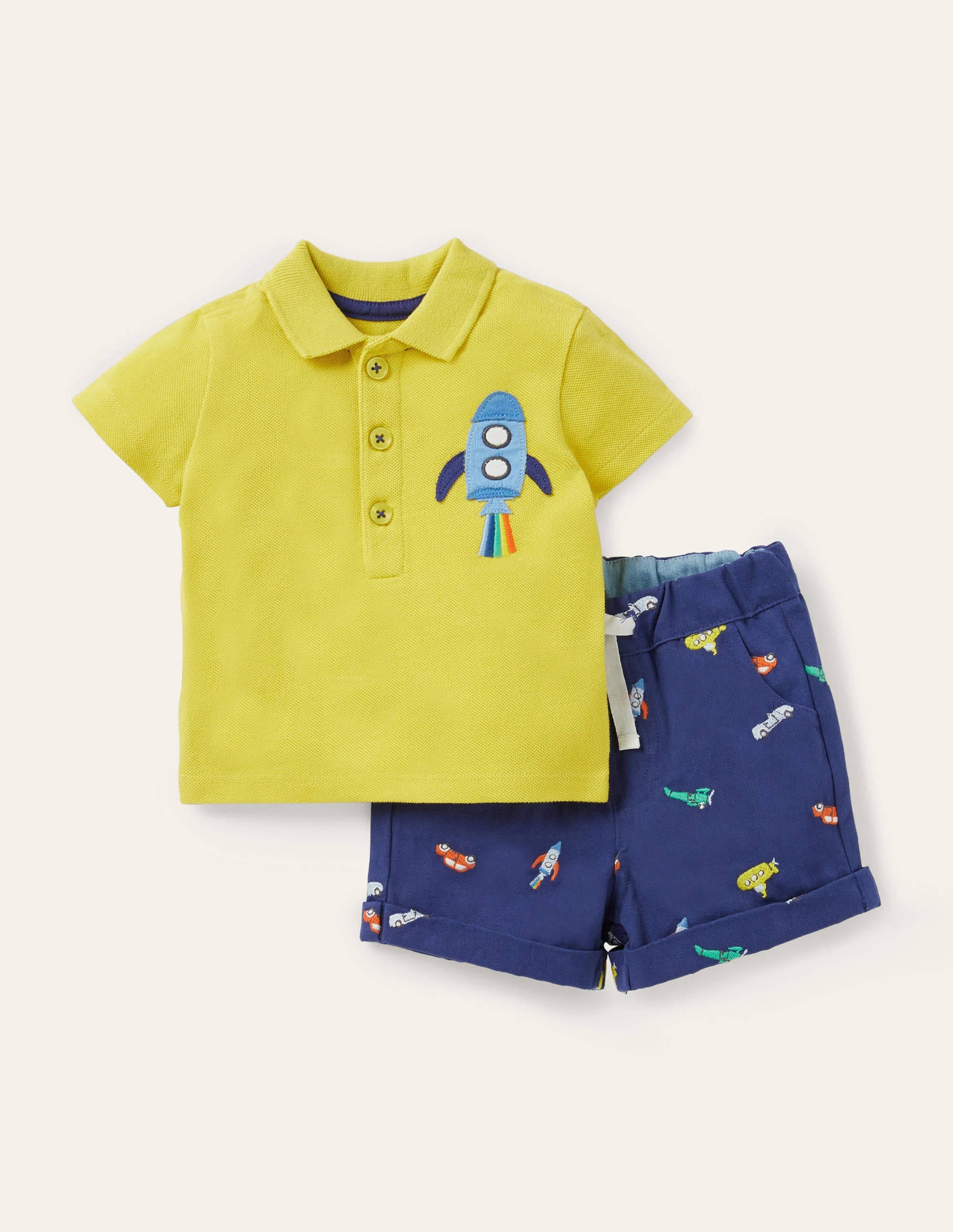 Set mit Piqué-Poloshirt und Shorts-Segelblau, Tiere - Image 1