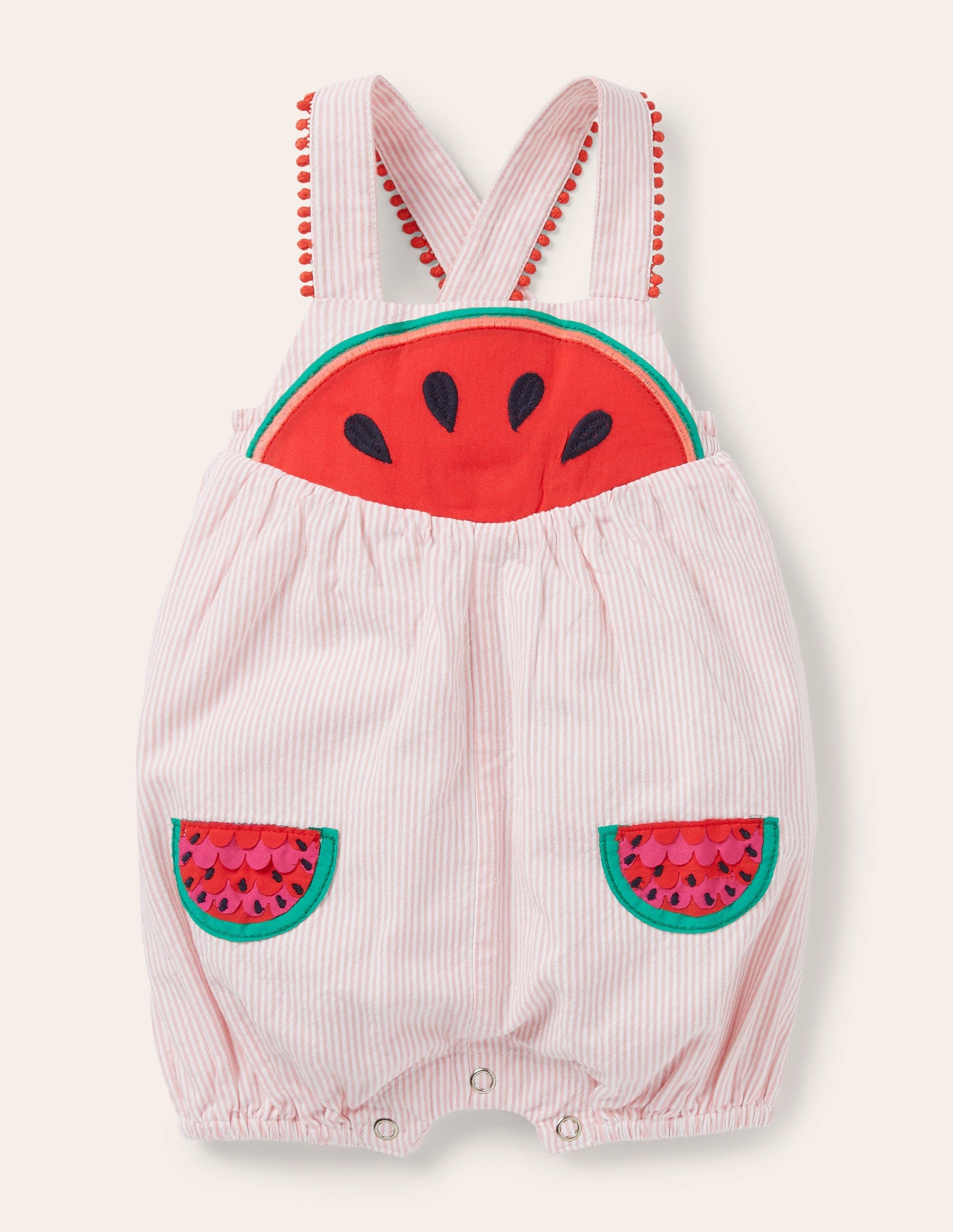 Fröhlicher Strampler mit feinen Streifen-Limonadenrosa, Wassermelonen