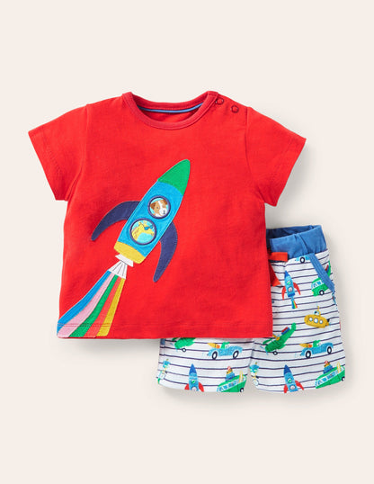 Shorts mit Urlaubsapplikation im Set-Naturweiß/Blau, Tierabenteuer