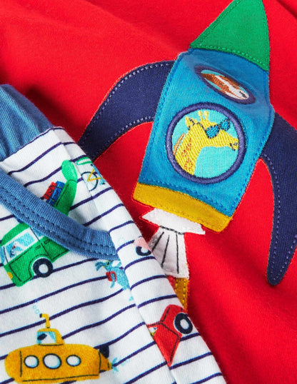 Shorts mit Urlaubsapplikation im Set-Naturweiß/Blau, Tierabenteuer