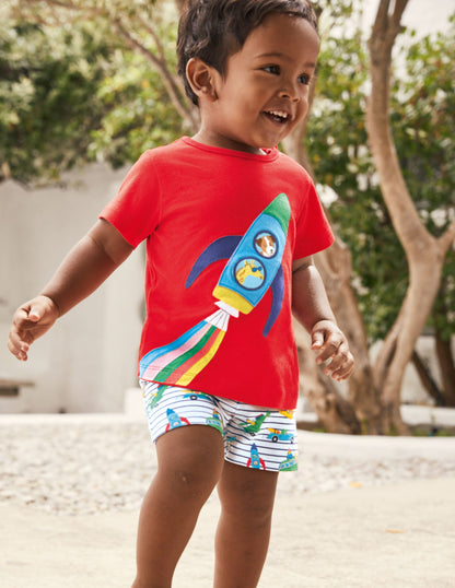 Shorts mit Urlaubsapplikation im Set-Naturweiß/Blau, Tierabenteuer