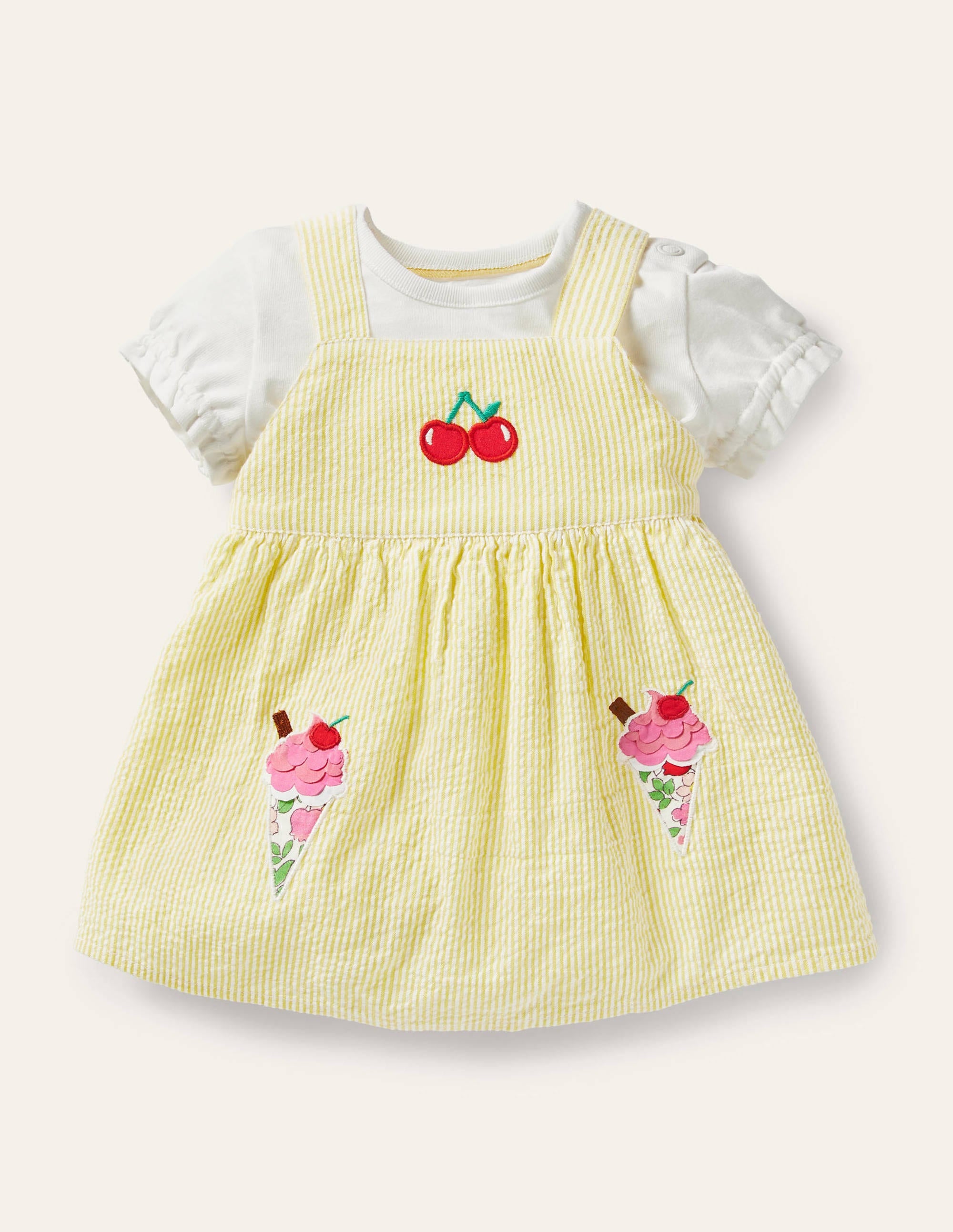 Schürzenkleid mit Eiscrememotiv im Set-Naturweiß/Gelb, Eiscreme - Image 1