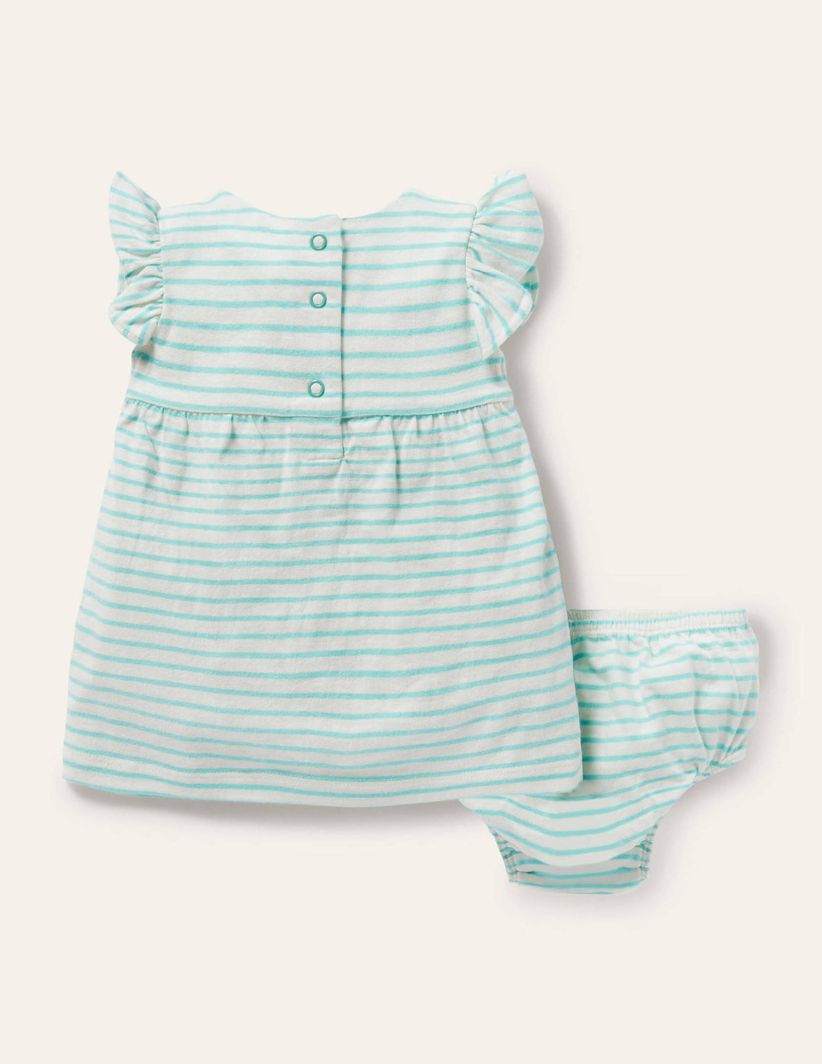 Gestreiftes Jersey-Kleid mit Applikationen-Naturweiß/Türkis, Fisch-2
