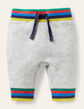 Gerippte Jerseyhose mit Regenbogenstreifen-Grau Meliert