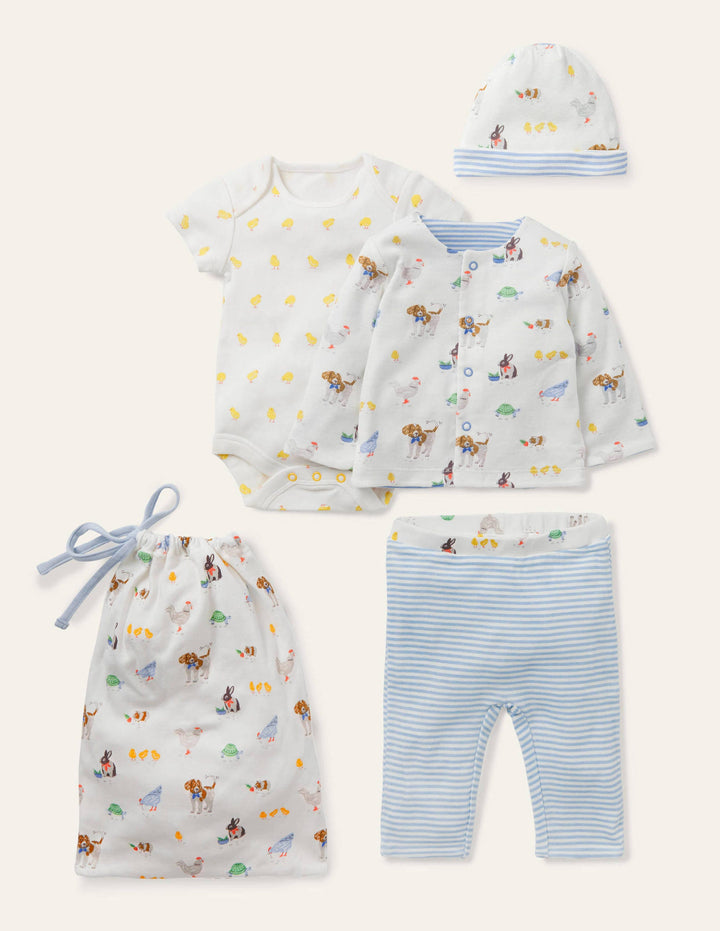 4-teiliges Tiere-Geschenkset aus Biobaumwolle-Naturweiß, Haustierfreunde