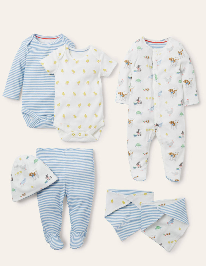 7-teiliges Bauernhof-Geschenkset aus Biobaumwolle-Naturweiß, Haustierfreunde