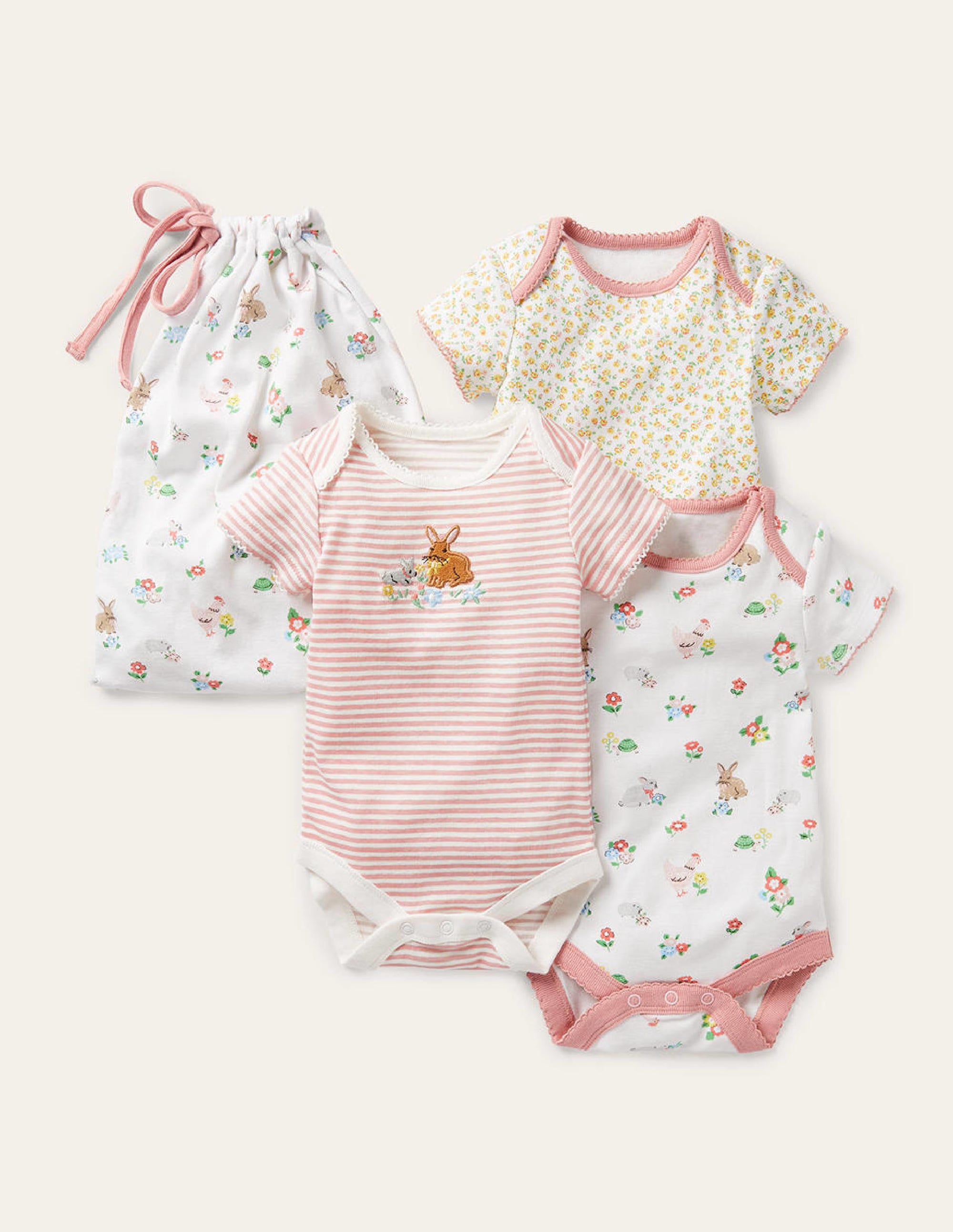 Bodys aus Biobaumwolle im 3er-Pack-Naturweiß, Blumen/Haustiere - Image 1