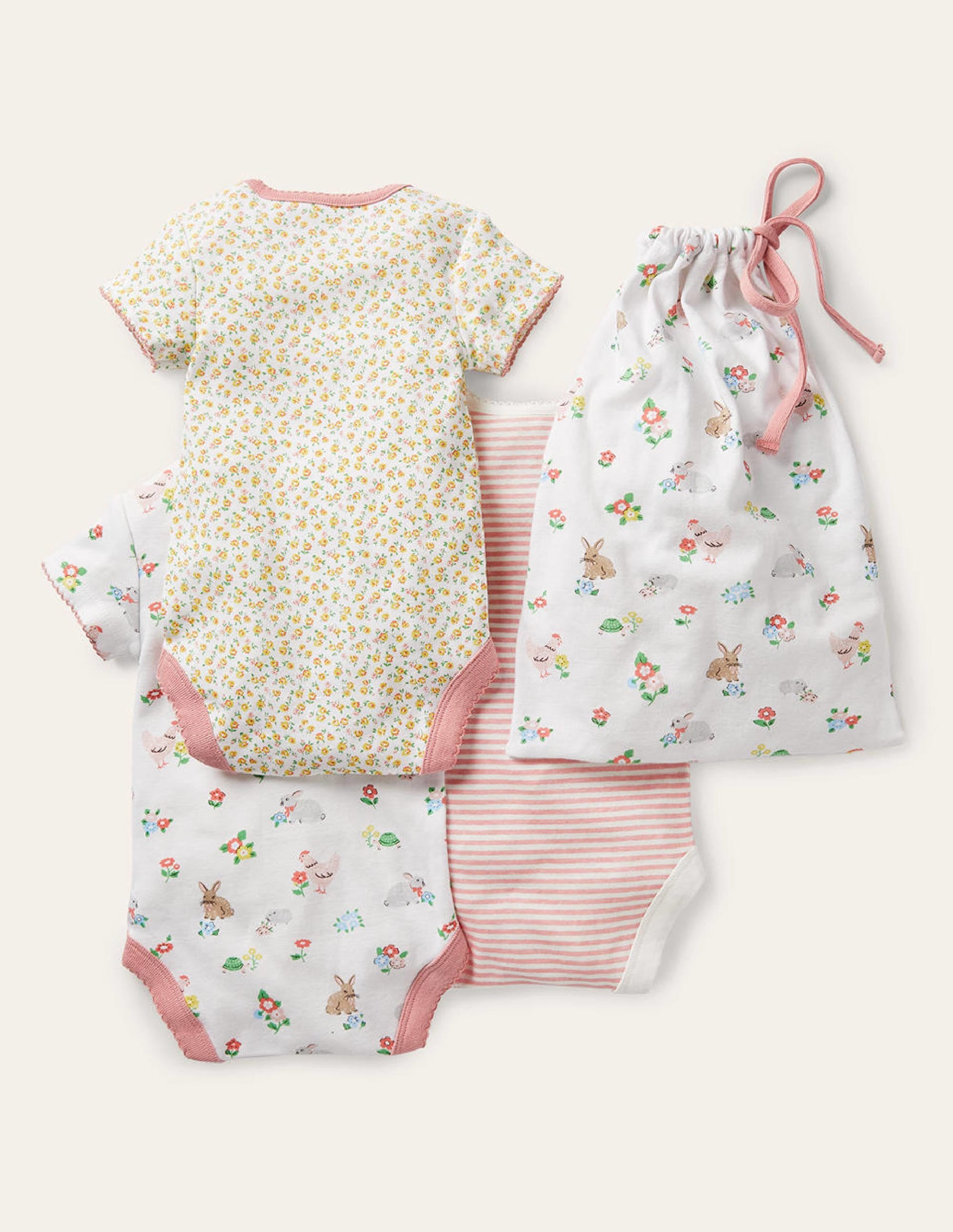 Bodys aus Biobaumwolle im 3er-Pack-Naturweiß, Blumen/Haustiere - Image 2