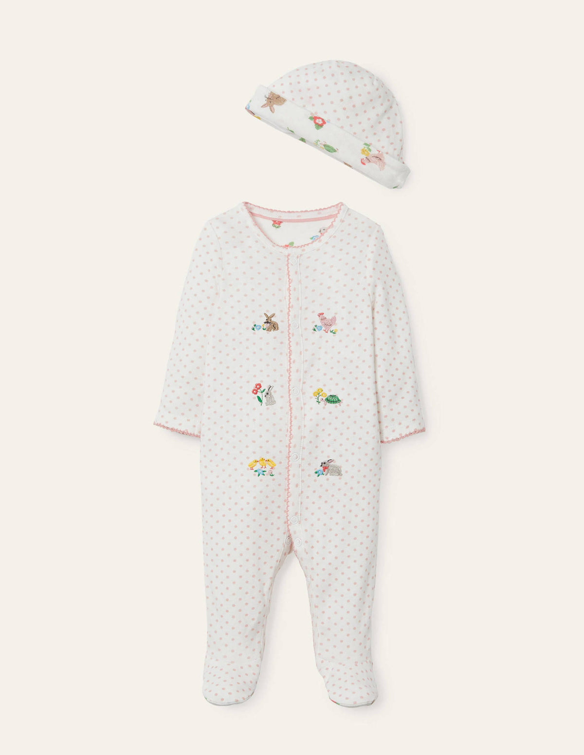 Organic Sleepsuit & Hat Set-Boto Pink Tiny Spot - Image 1