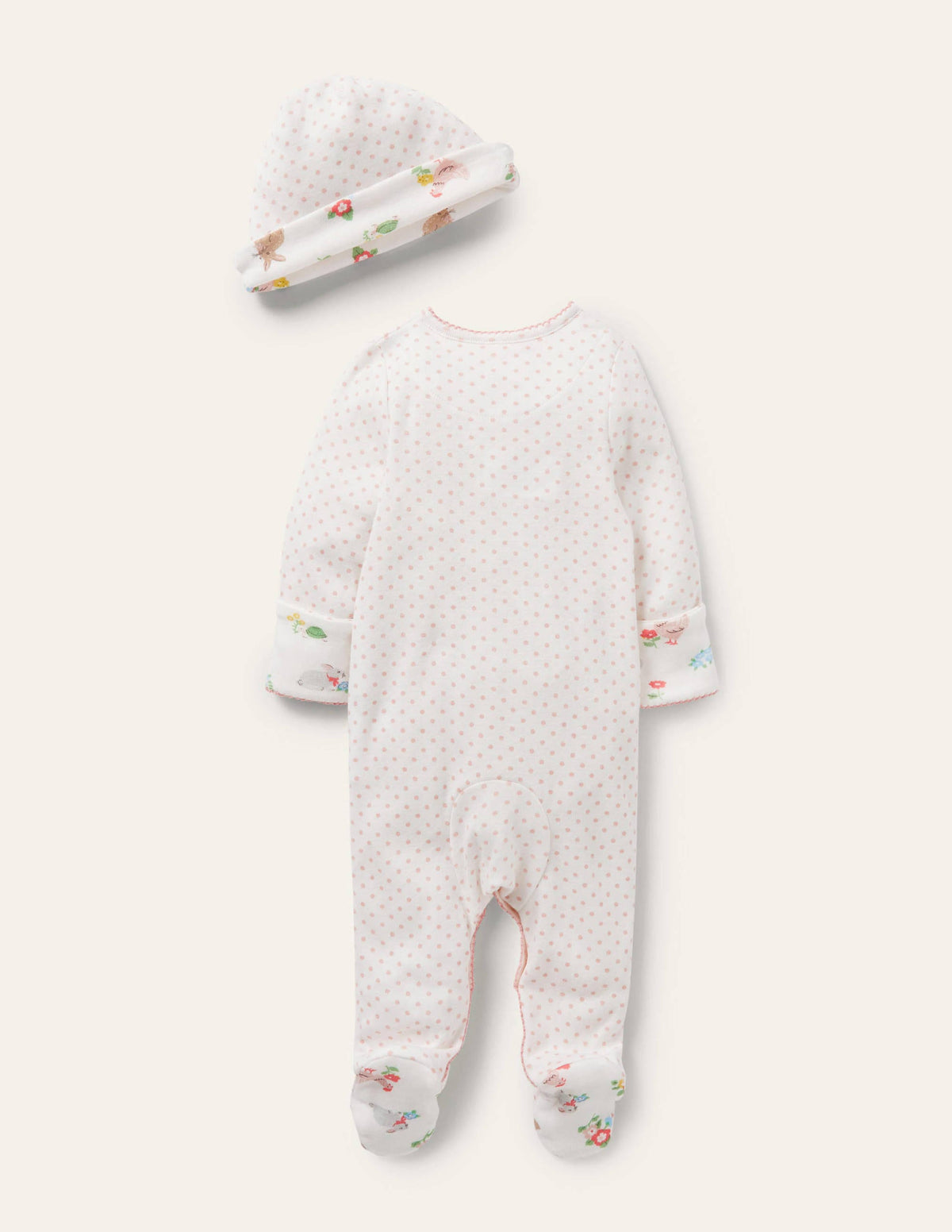 Organic Sleepsuit & Hat Set-Boto Pink Tiny Spot-2