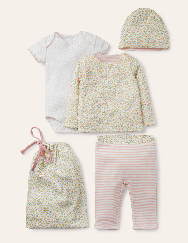 4-teiliges Rosen-Geschenkset aus Biobaumwolle-Naturweiß, Minirosen