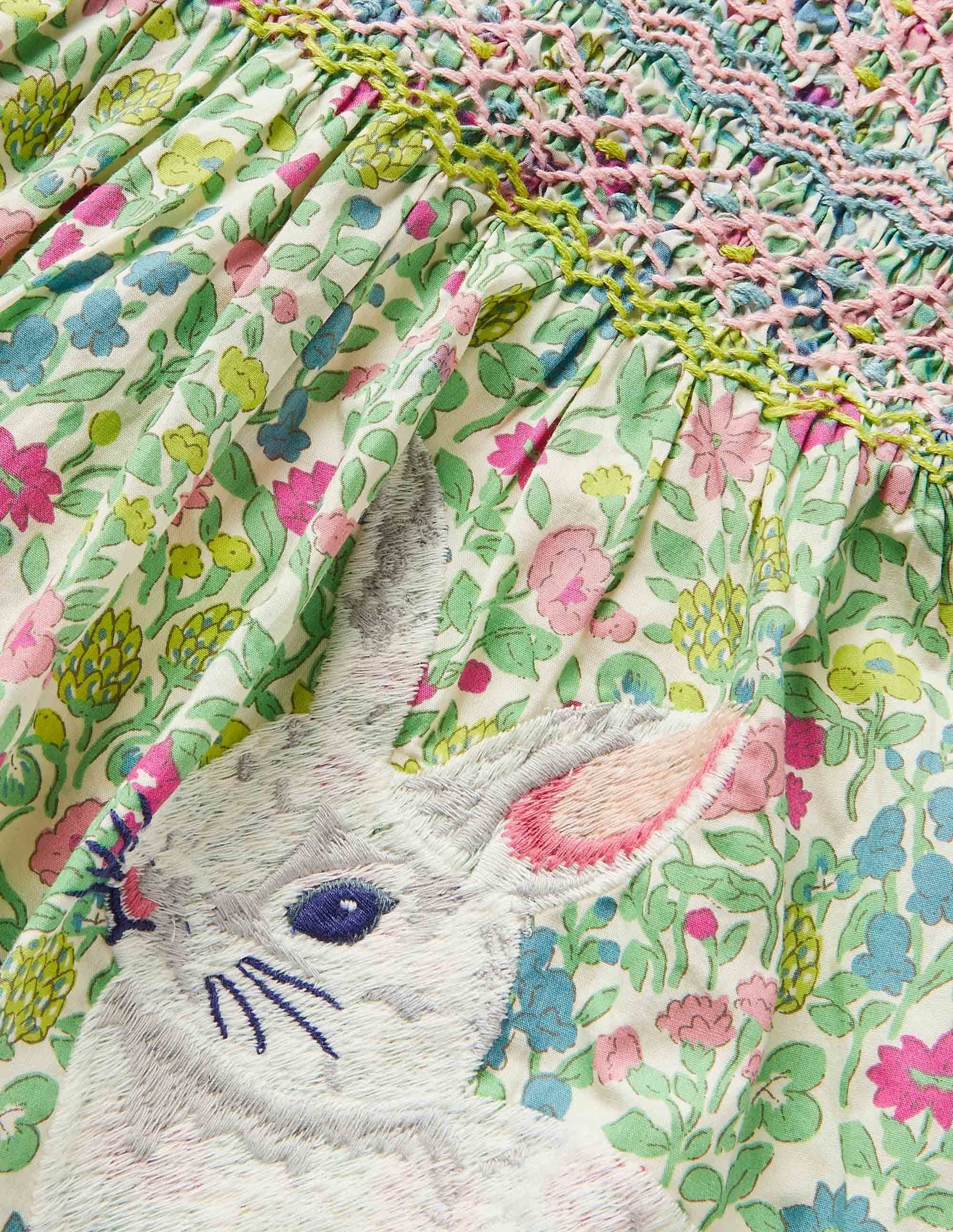 Nostalgisches gewebtes Smokkleid-Bunt, Vintage-Blumenbeet-3