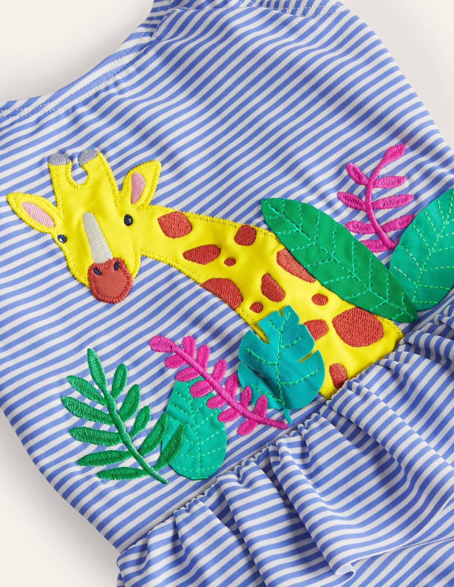 Badeanzug mit gerüschter Taille-Golfblau/Naturweiß, Giraffe