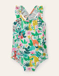 Frilly Cross-back Swimsuit-Multi Jungle Friends