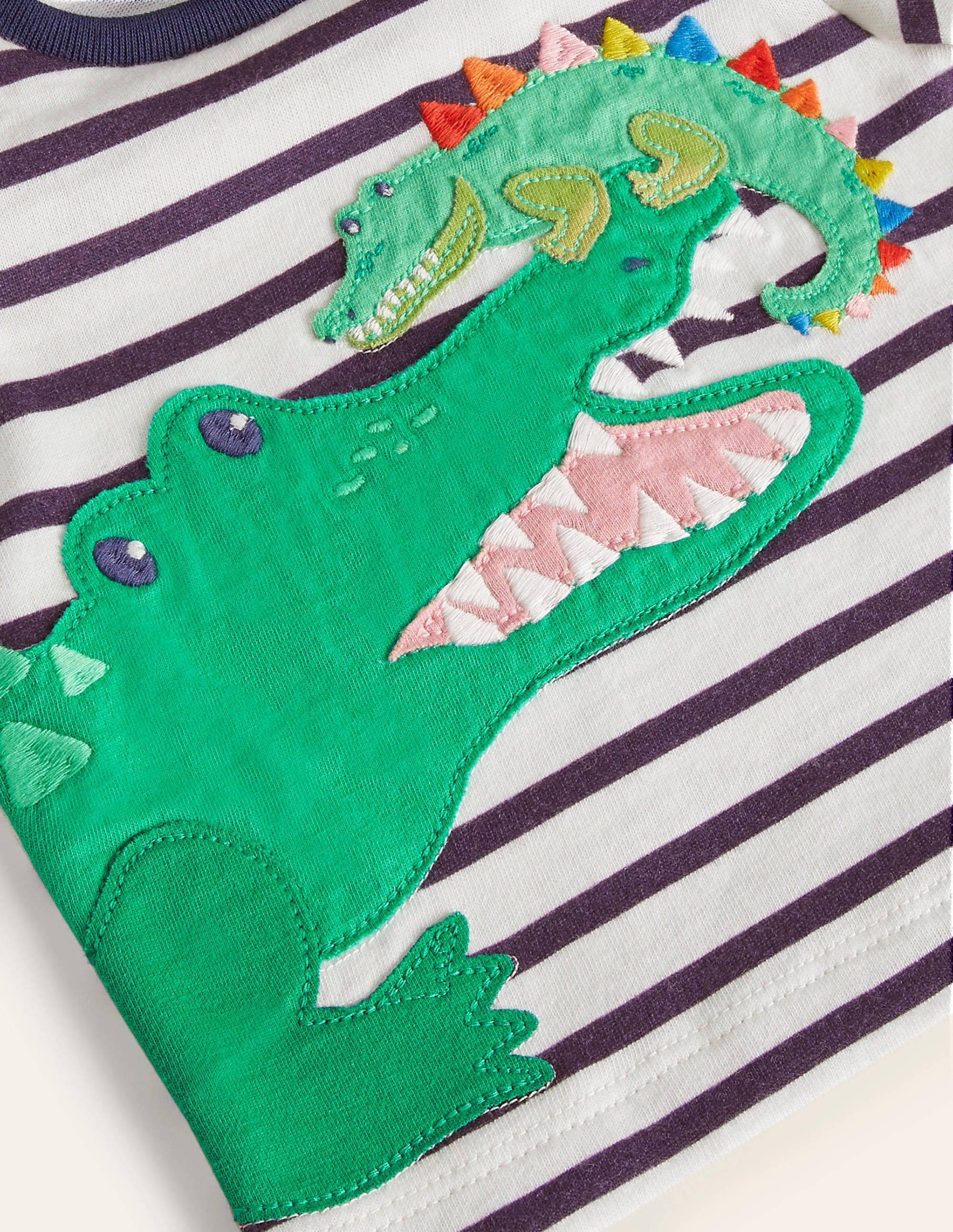 T-Shirt mit Tierapplikationen-Naturweiß/Segelblau, Krokodil - Image 3