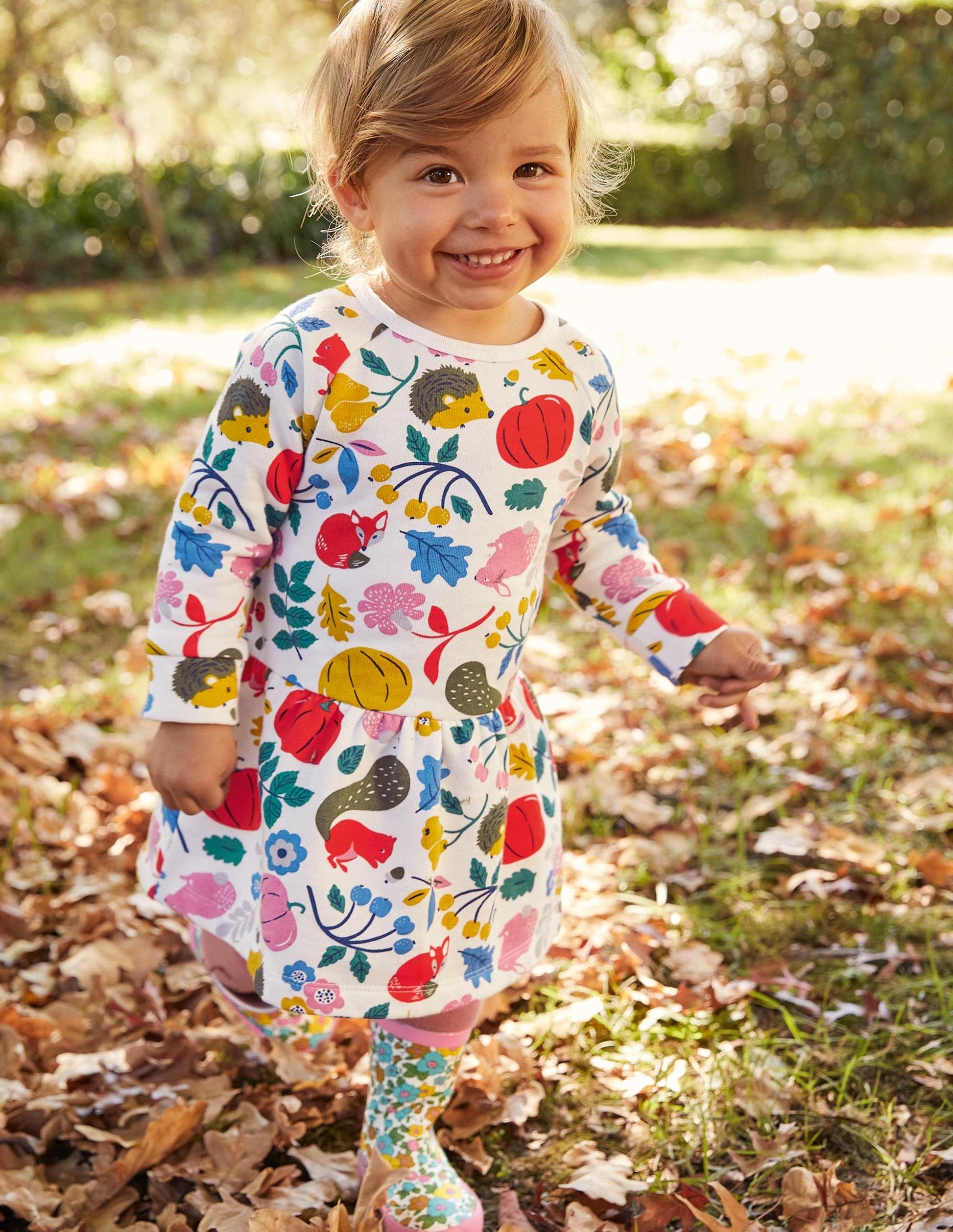 Cosy Sweatshirt Dress-Ivory Forest Friends-4