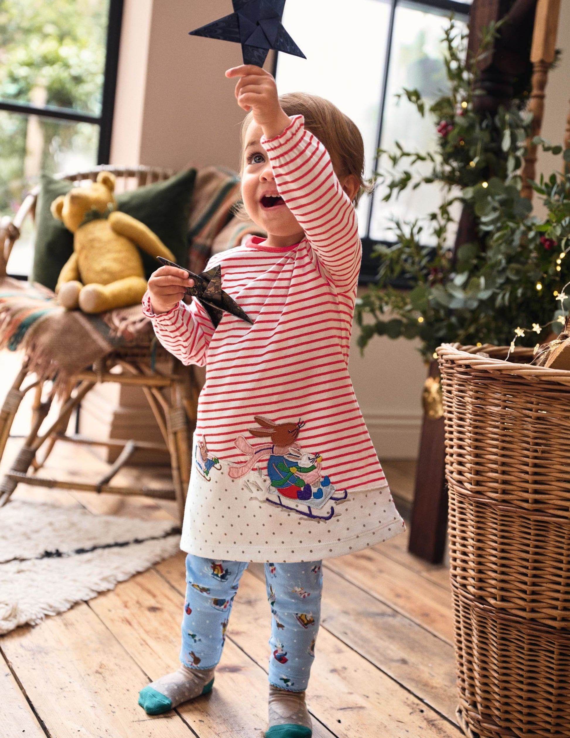 Kleid-Set mit großer Applikation-Himmelblau, Schneehäschen-4