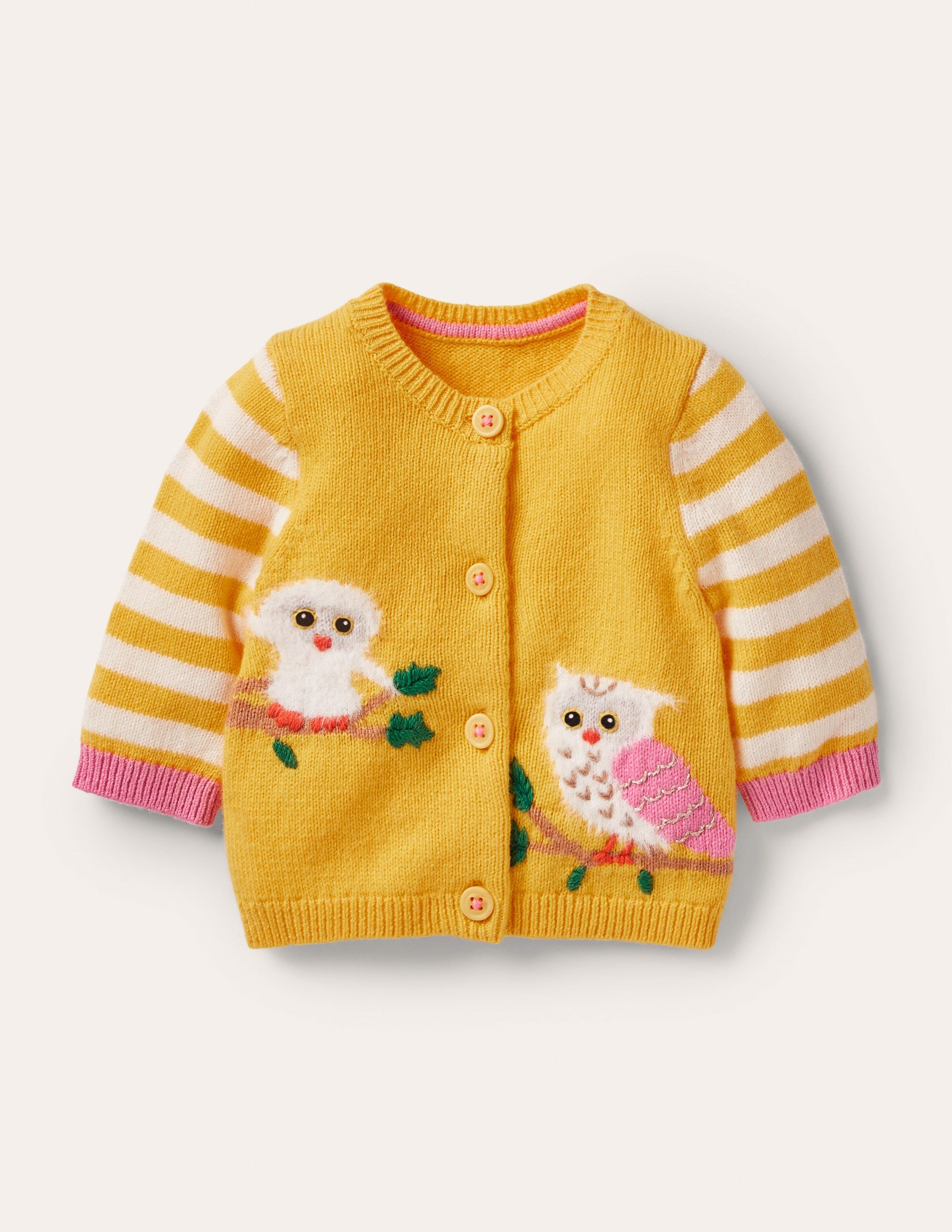 Cardigan mit Tiermotiv-Honiggelb, Eulen-1