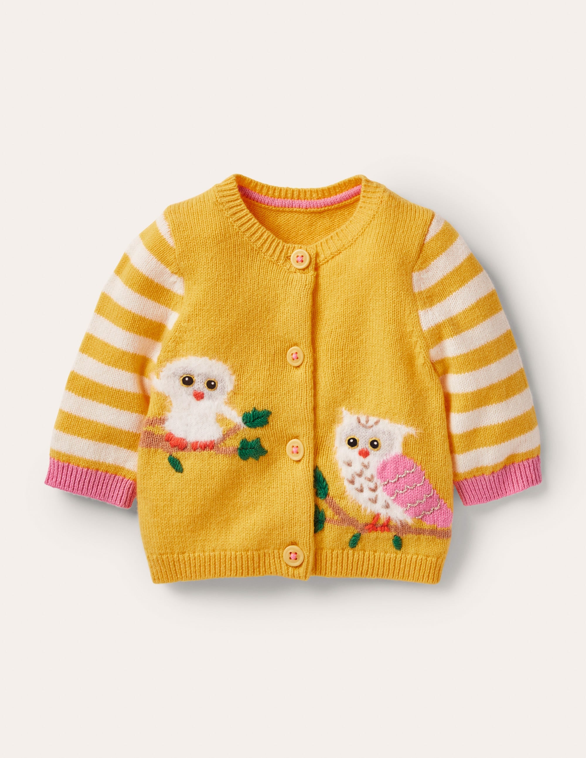Cardigan mit Tiermotiv-Honiggelb, Eulen - Image 1