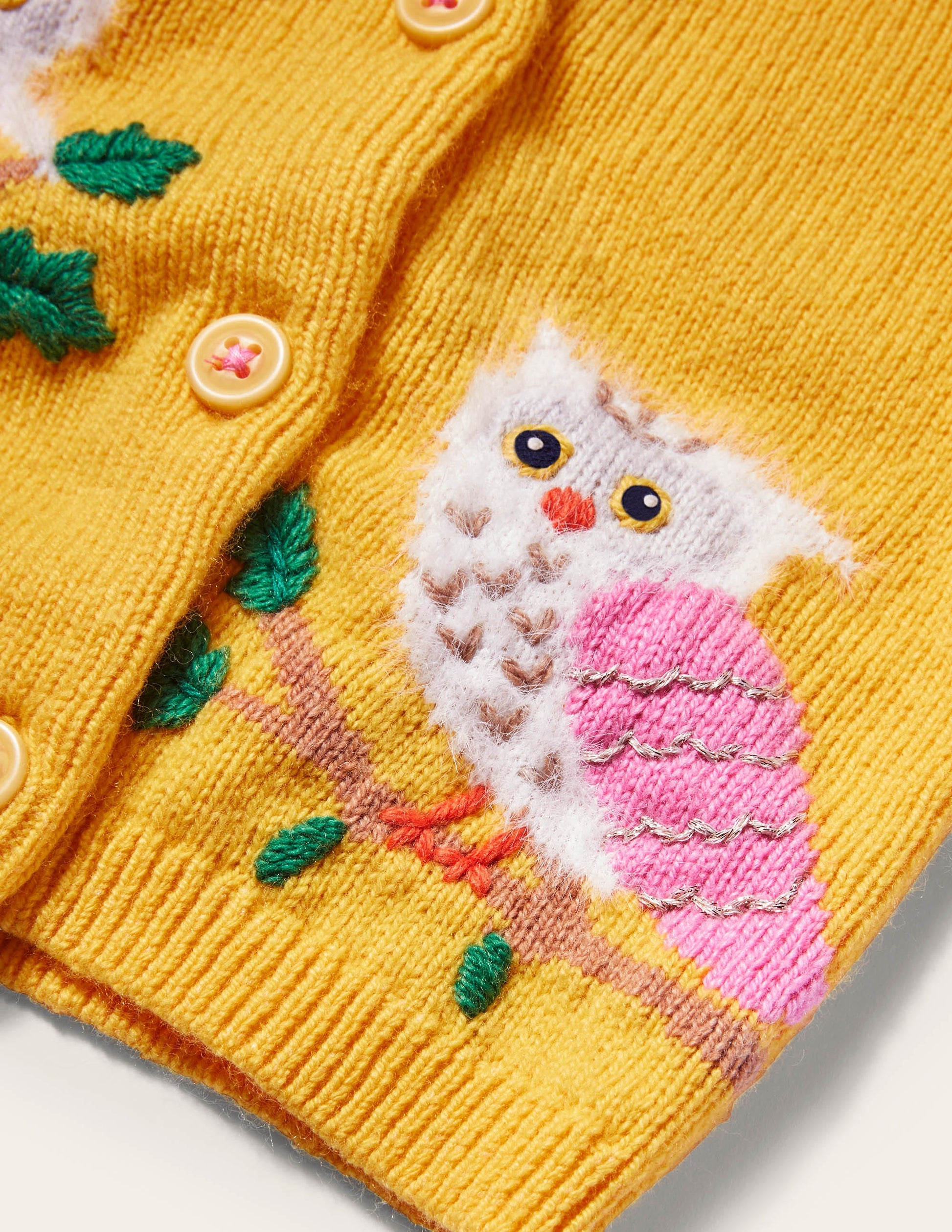 Cardigan mit Tiermotiv-Honiggelb, Eulen-3