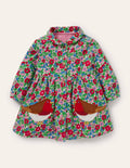 Robe-chemise à manches longues en velours côtelé-Motif rouge-gorge Vintage Bloom ivoire