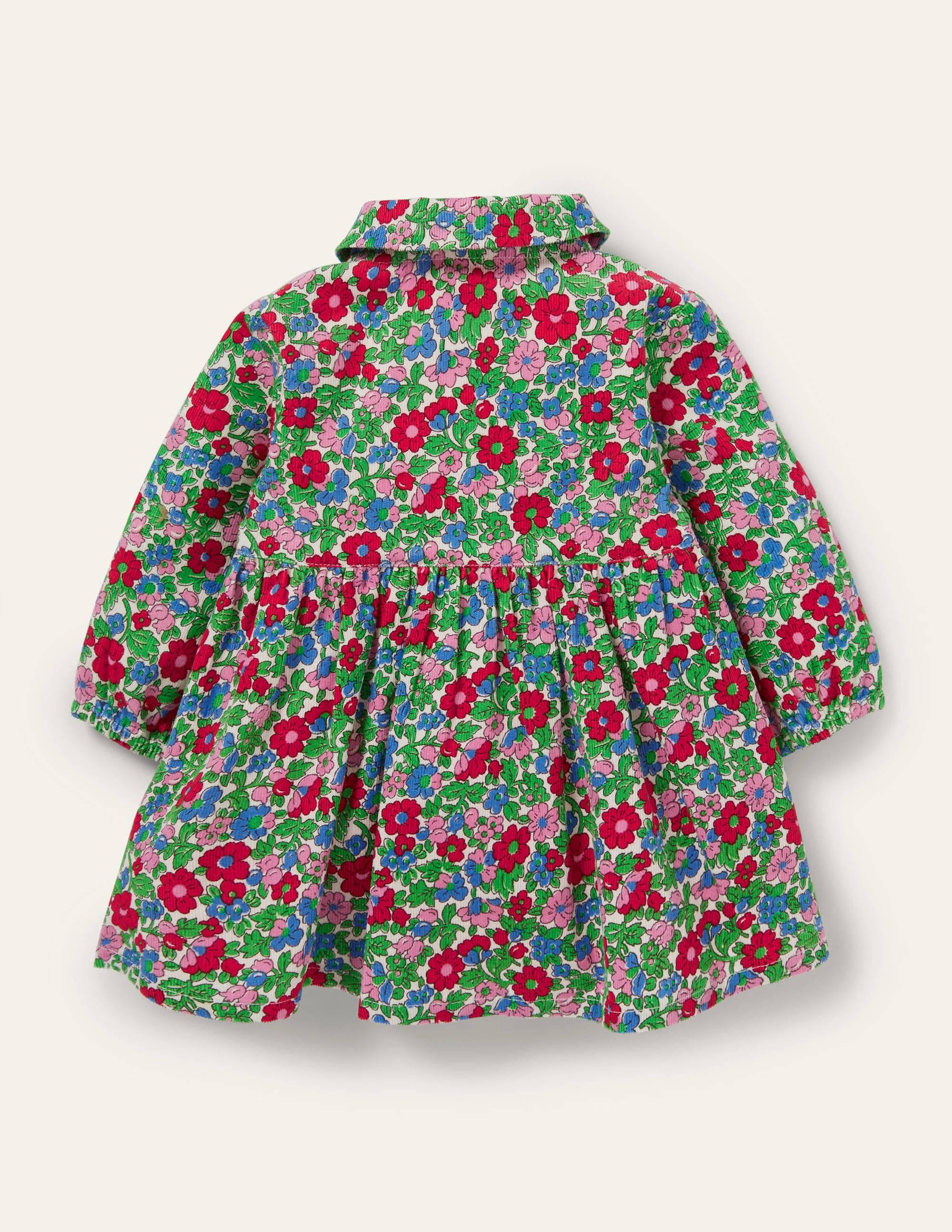 Robe-chemise à manches longues en velours côtelé-Motif rouge-gorge Vintage Bloom ivoire - Image 2